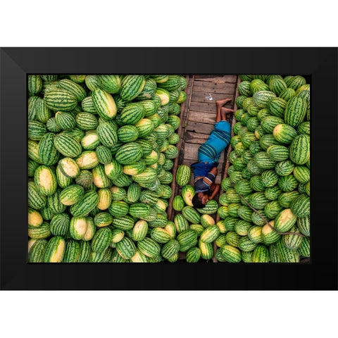 Sleeping On Watermelon Boats Black Modern Wood Framed Art Print by Khan Ronnie, Azim