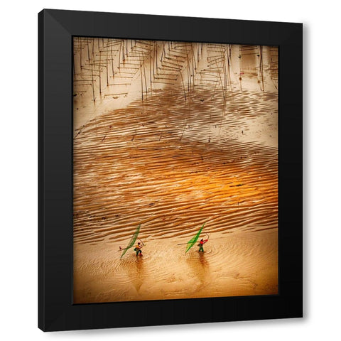 Catching Small Shrimp Black Modern Wood Framed Art Print with Double Matting by Muliani Hartojo, Angela