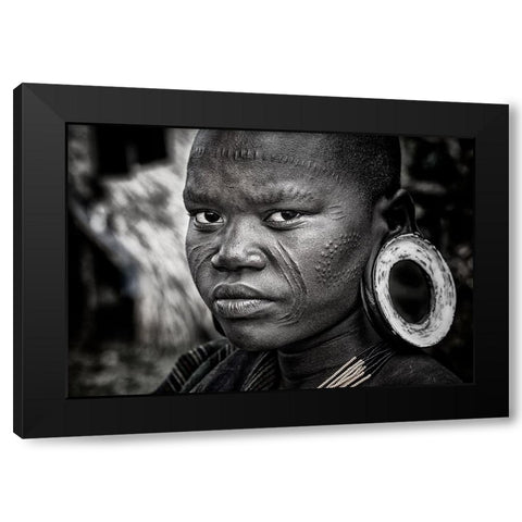 Surmi Woman - Ethiopia Black Modern Wood Framed Art Print with Double Matting by Inazio Kuesta, Joxe