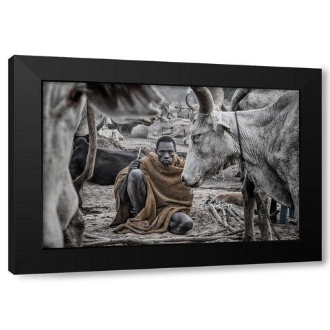 In A Mundari Cattle Camp - South Sudan Black Modern Wood Framed Art Print with Double Matting by Inazio Kuesta, Joxe