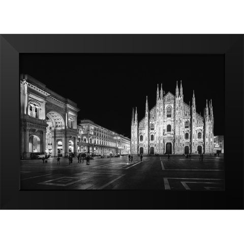 Milan By Night Black Modern Wood Framed Art Print by Simons, L.