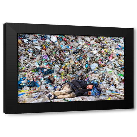The Sleeping Man Black Modern Wood Framed Art Print with Double Matting by Dan, Ciupureanu