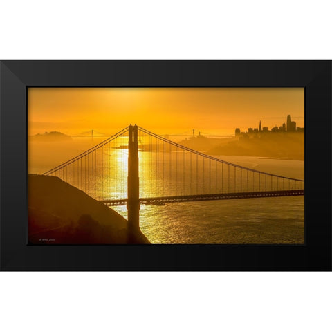 Golden Gate Bridge Sunrise Black Modern Wood Framed Art Print by Zhang, Annie