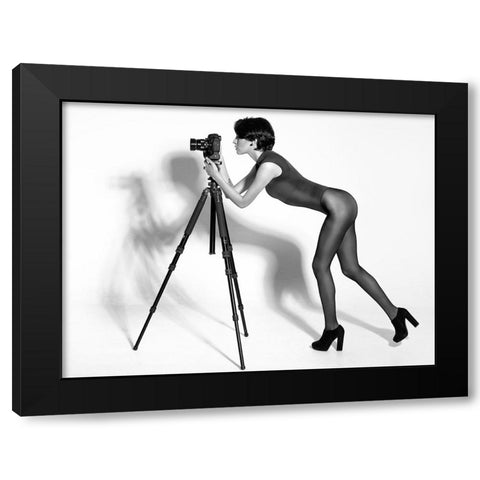 Curious Lady Black Modern Wood Framed Art Print by Tejada, Cesar
