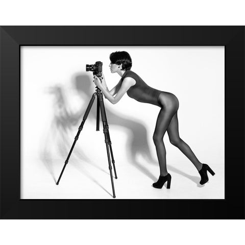 Curious Lady Black Modern Wood Framed Art Print by Tejada, Cesar