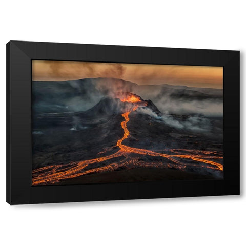 Volcano Eruption Black Modern Wood Framed Art Print by Bian, James