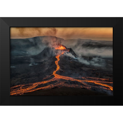 Volcano Eruption Black Modern Wood Framed Art Print by Bian, James