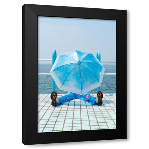 Blue Black Modern Wood Framed Art Print with Double Matting by Aoyama, Koichi