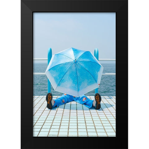 Blue Black Modern Wood Framed Art Print by Aoyama, Koichi