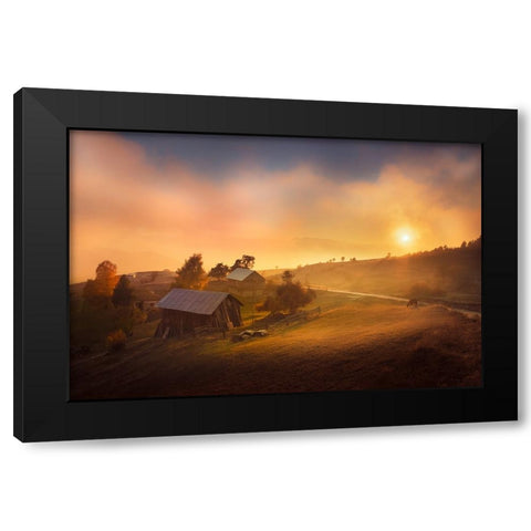 A Misty Sunset Black Modern Wood Framed Art Print with Double Matting by Zayakov, Slavi