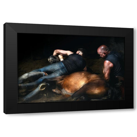 The Knock Down (A Rapa Das Bestas) Black Modern Wood Framed Art Print with Double Matting by Pascual Buye, Santiago