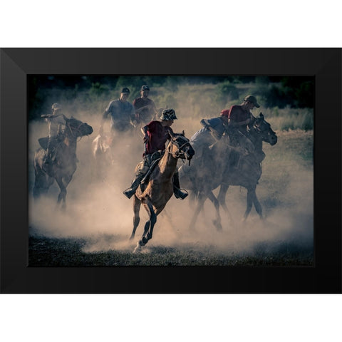 Horses Black Modern Wood Framed Art Print by Alcalay, Eyal