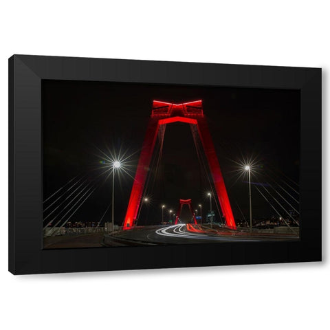 The Red Bridge. Black Modern Wood Framed Art Print by Wijers Smeets, Wilma
