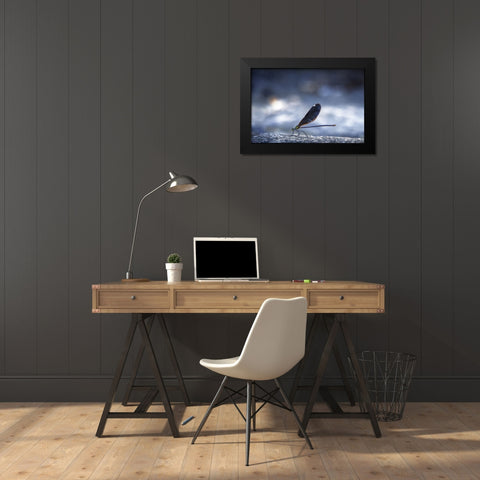 Dragonfly Black Modern Wood Framed Art Print by Jianwen