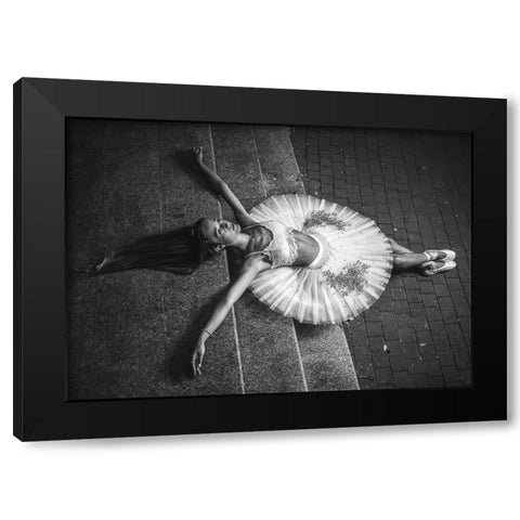 Ballerina Lying On The Stairs 2 Bw Black Modern Wood Framed Art Print by Nanev, Vasil