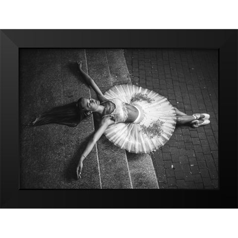 Ballerina Lying On The Stairs 2 Bw Black Modern Wood Framed Art Print by Nanev, Vasil