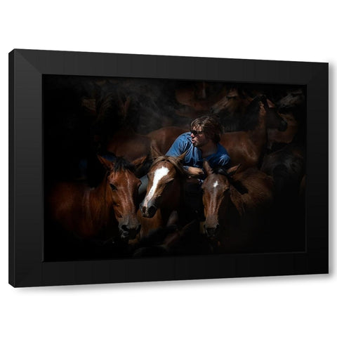 Aloitadores IV (A Rapa Das Bestas) Black Modern Wood Framed Art Print with Double Matting by Pascual Buye, Santiago