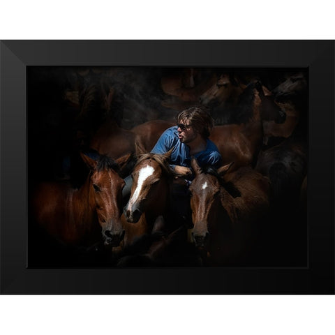 Aloitadores IV (A Rapa Das Bestas) Black Modern Wood Framed Art Print by Pascual Buye, Santiago