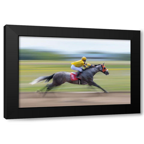 Horse Racing Black Modern Wood Framed Art Print with Double Matting by Little7