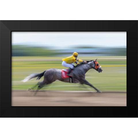 Horse Racing Black Modern Wood Framed Art Print by Little7