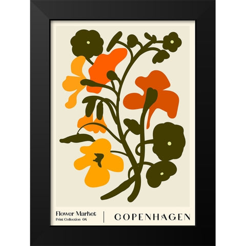 Flower Market. Copenhagen Black Modern Wood Framed Art Print by NKTN