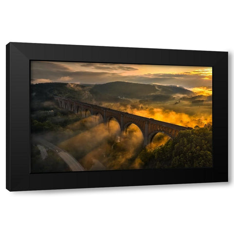 Viaduct Sunrise Black Modern Wood Framed Art Print by Rong, Herbert