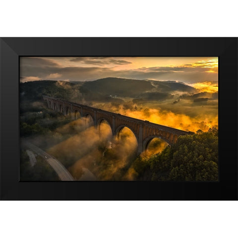 Viaduct Sunrise Black Modern Wood Framed Art Print by Rong, Herbert