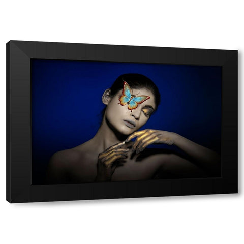 The Butterfly Girl Black Modern Wood Framed Art Print by Bhattacharyya, Partha