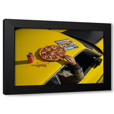 Pizza On Mustang Old School Black Modern Wood Framed Art Print with Double Matting by Hamedani, Ardalan
