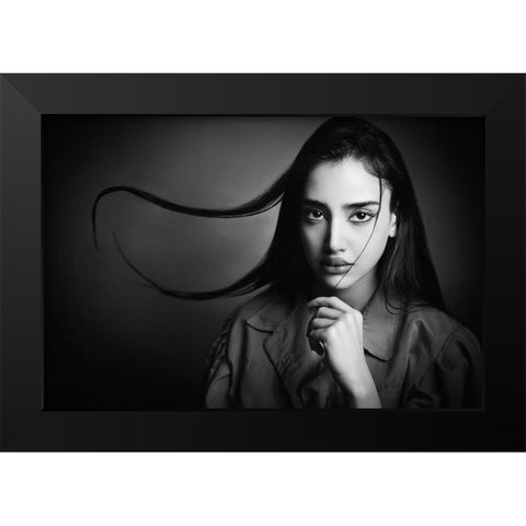 Hair Dance Black Modern Wood Framed Art Print by Heydari, Amir