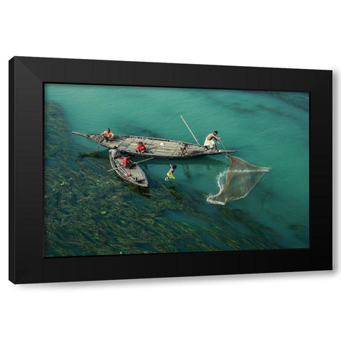 Fishing In The Algae RIVer Black Modern Wood Framed Art Print with Double Matting by Amdad Hossain, Muhammad