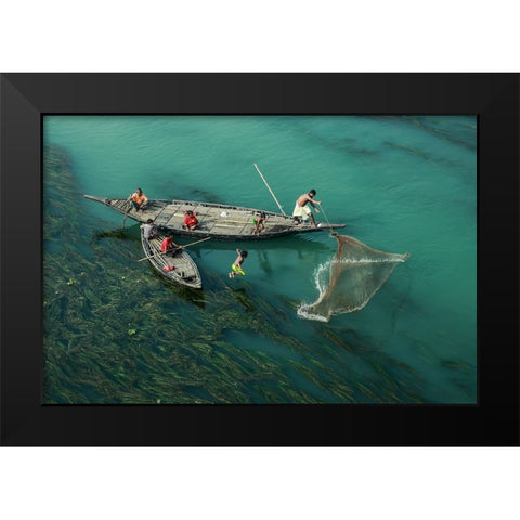 Fishing In The Algae RIVer Black Modern Wood Framed Art Print by Amdad Hossain, Muhammad