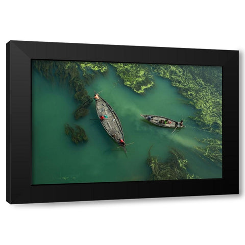 Crossing The Algae RIVer Black Modern Wood Framed Art Print with Double Matting by Amdad Hossain, Muhammad