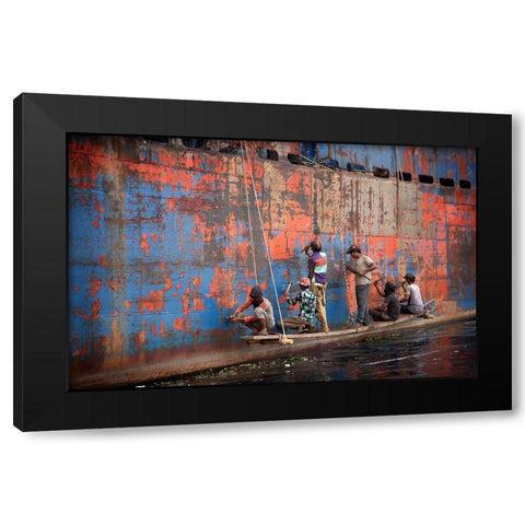 Workers Of Shipyard - 7195 Black Modern Wood Framed Art Print by Garik