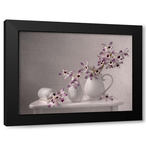 Lilac Orchid Black Modern Wood Framed Art Print by Perfoncio, Margareth
