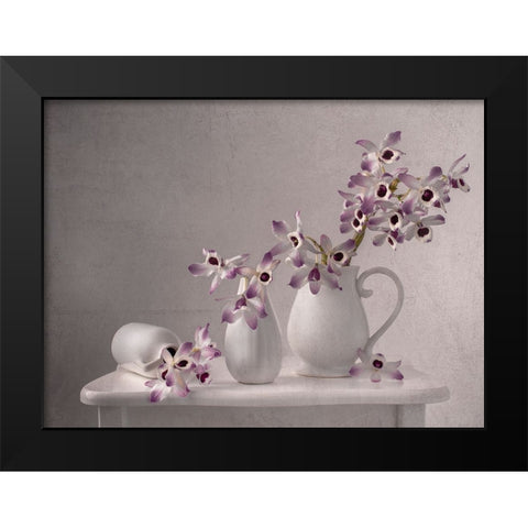 Lilac Orchid Black Modern Wood Framed Art Print by Perfoncio, Margareth