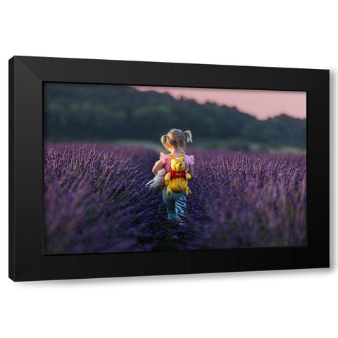 Winnie The Pooh Journey In The Lavender Sea Black Modern Wood Framed Art Print with Double Matting by Stepanov, Dmitry