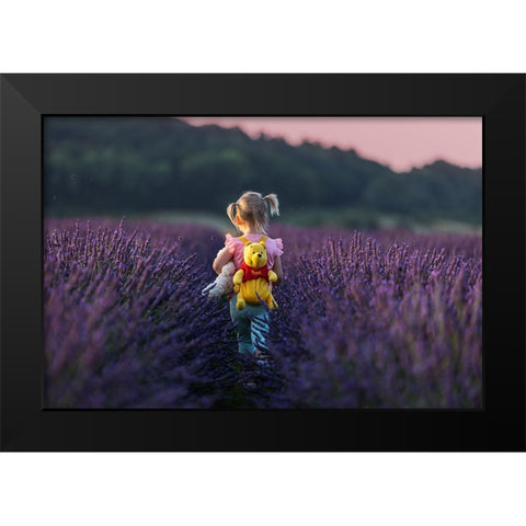 Winnie The Pooh Journey In The Lavender Sea Black Modern Wood Framed Art Print by Stepanov, Dmitry