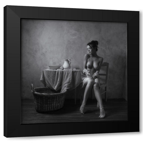 Sitting By The Table Black Modern Wood Framed Art Print by Franke, Ruth