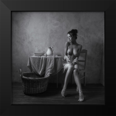 Sitting By The Table Black Modern Wood Framed Art Print by Franke, Ruth