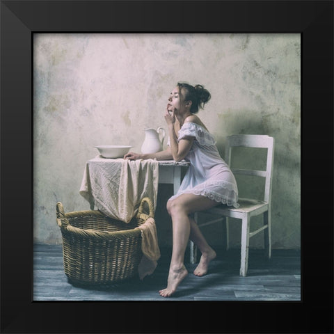 The Laundress Black Modern Wood Framed Art Print by Franke, Ruth