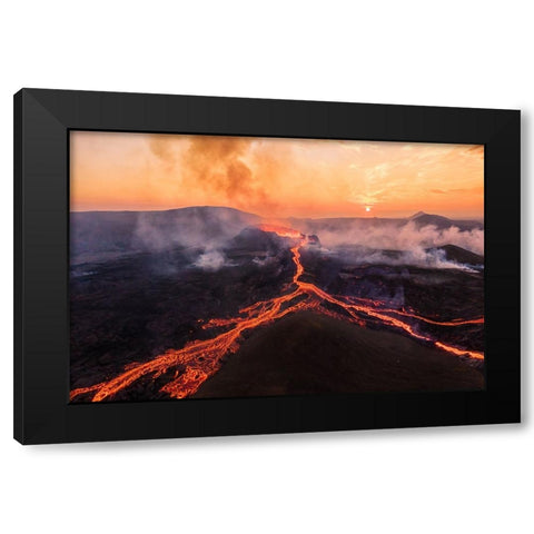 Fagradalsfjall Sunrise Black Modern Wood Framed Art Print with Double Matting by Bian, James