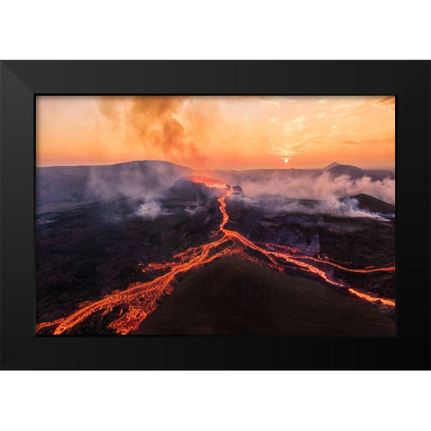 Fagradalsfjall Sunrise Black Modern Wood Framed Art Print by Bian, James