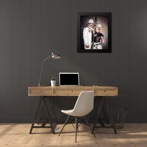 Steampunk Wars - The Diplomat  With Wife Black Modern Wood Framed Art Print by Springgay, Daniel