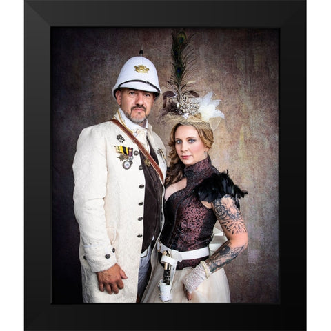 Steampunk Wars - The Diplomat  With Wife Black Modern Wood Framed Art Print by Springgay, Daniel