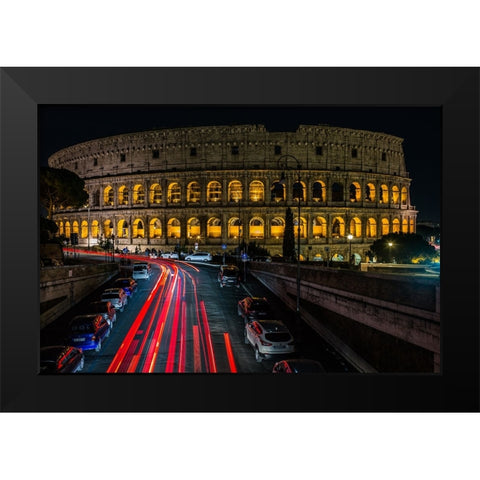 Colosseum At Night Black Modern Wood Framed Art Print by Kankava, Nino