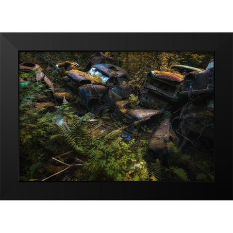 The Pile Of Cars Black Modern Wood Framed Art Print by Pettersson, Benny