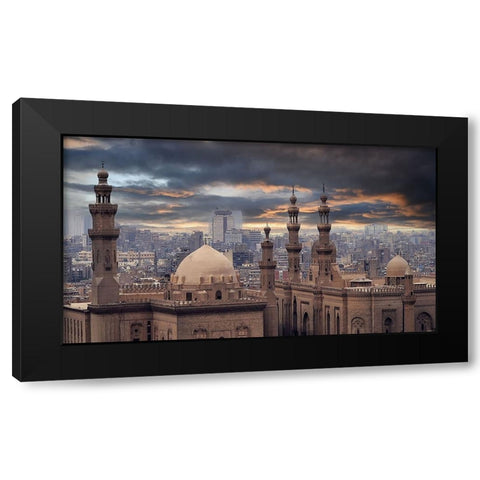 Between Past And The Present Black Modern Wood Framed Art Print by Olwy, Moutaz