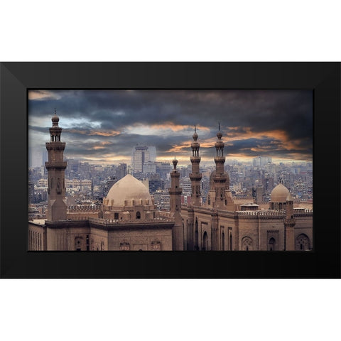 Between Past And The Present Black Modern Wood Framed Art Print by Olwy, Moutaz