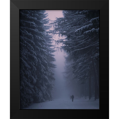 Winter Night Black Modern Wood Framed Art Print by Vukmanov, Adam